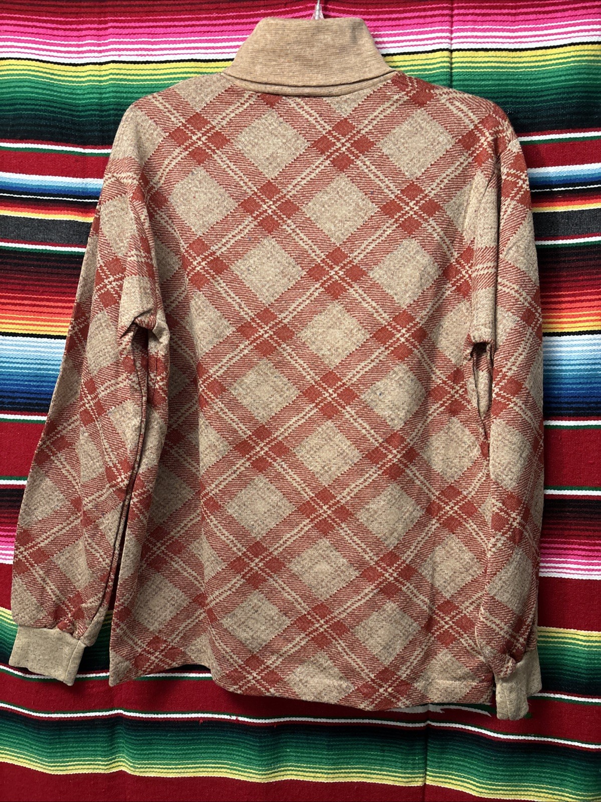 Vintage 70’s Cotton Blend Plaid Turtle Neck Sweater size L N.O.S Unisex