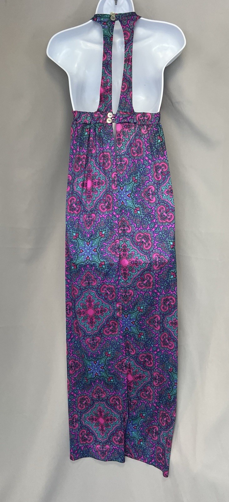 Vintage 1970s HIGH TIDE CALIFORNIA Maxi Paisley Beach POOL party Sun Dress XS/S
