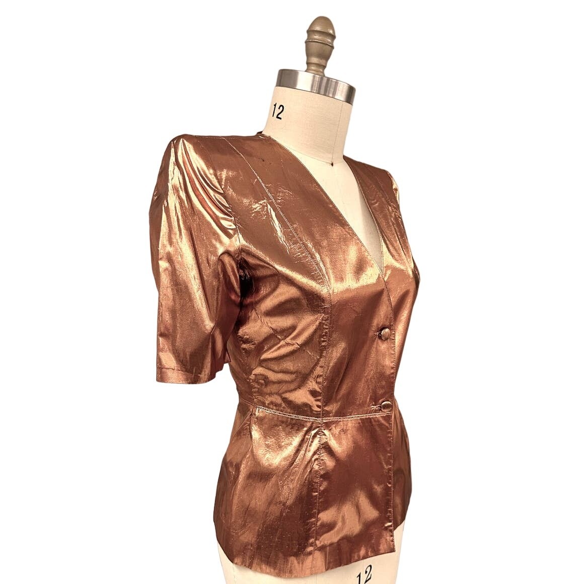 Vintage Trussardi Italy Metallic Copper Peplum Jacket 80s Power Style Sz 42