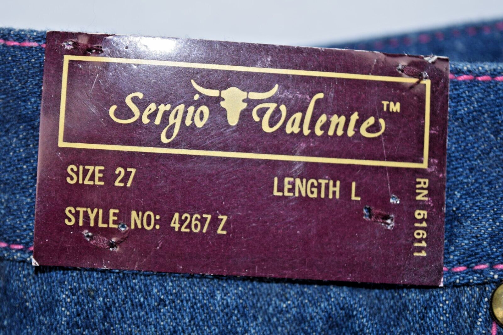 Vintage Sergio Valente Jeans Size S/M 70s Dark Wash Pink Stitch Straight Leg NWT