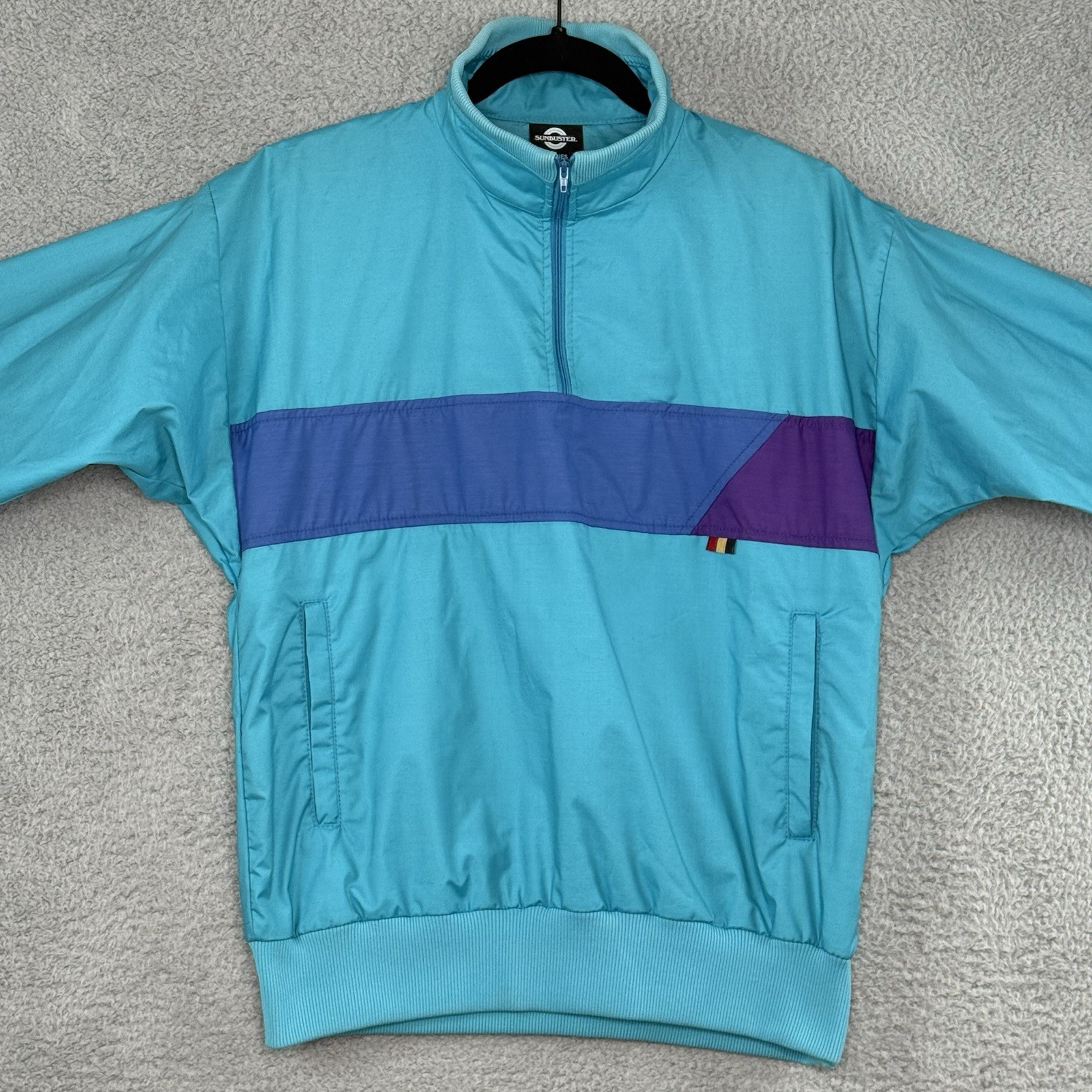 Vintage 80s Sunbuster 1/4 Zip Windbreaker Jacket Women’s Large Teal Purple Retro