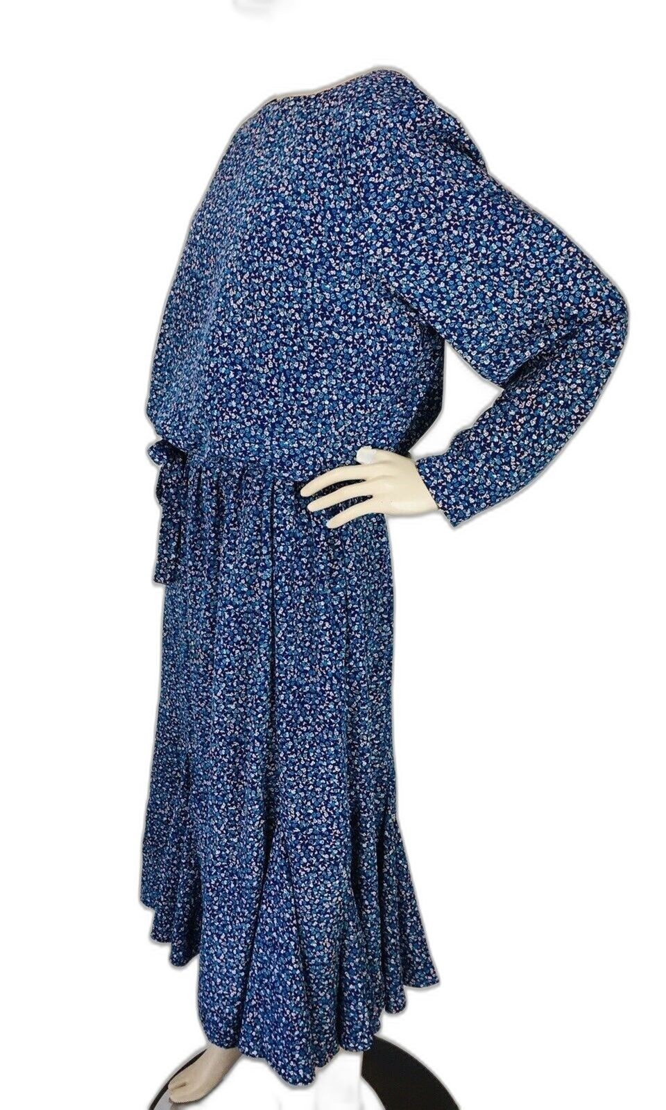 Vintage 70s Jordan Ari Blue Floral Modest Belted Paneled Prairie Maxi Dress XL