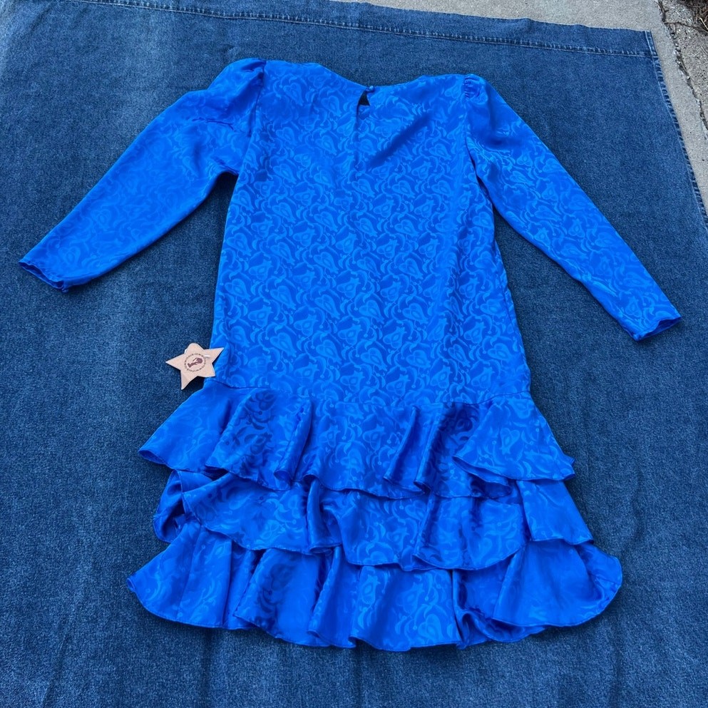80s Alison Peters drop waist ruffled dress