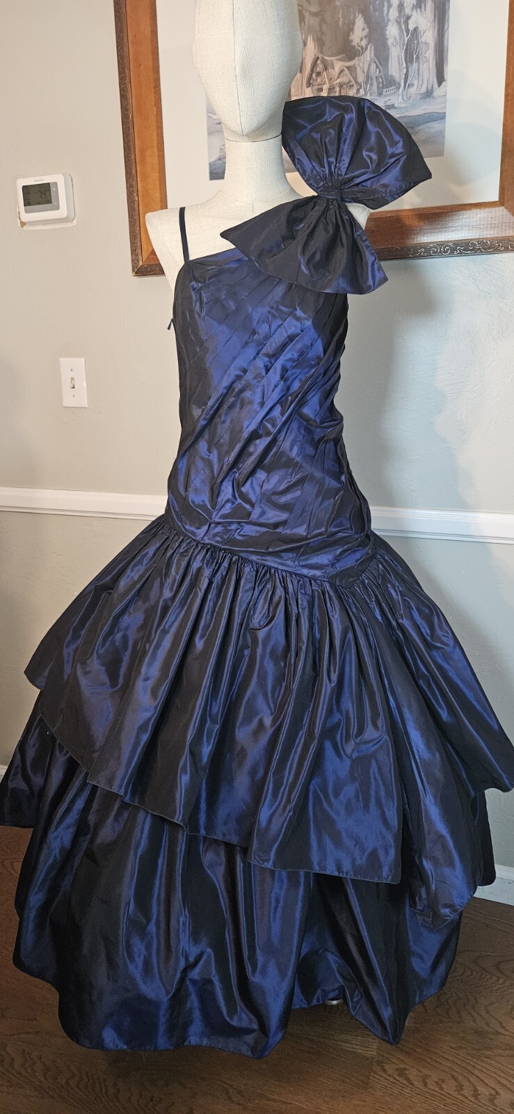 Vintage 1980s Nordstrom Gallery Midnight Blue Asymmetrical Prom Dress From…