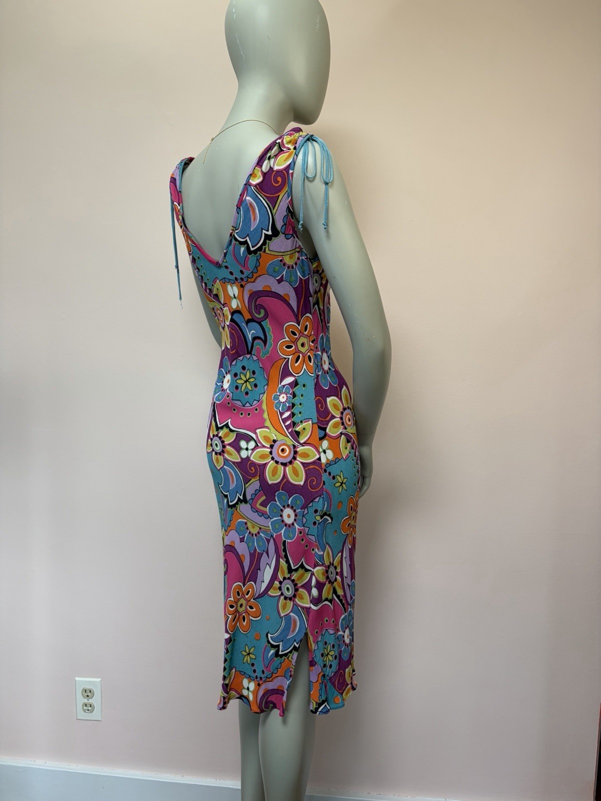 Vintage 90s Angie Psychedelic Bias Cut Rayon Floral fairy India Midi Dress S