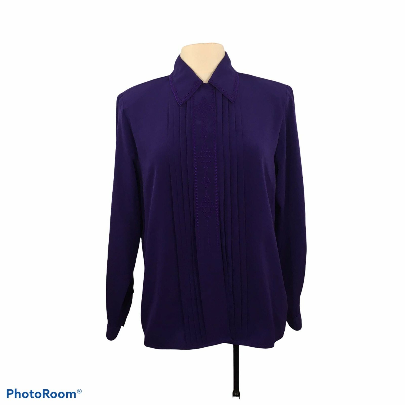 Claudia Richard Womens Vintage Purple Pleated Front Secretary Blouse, Top, 8