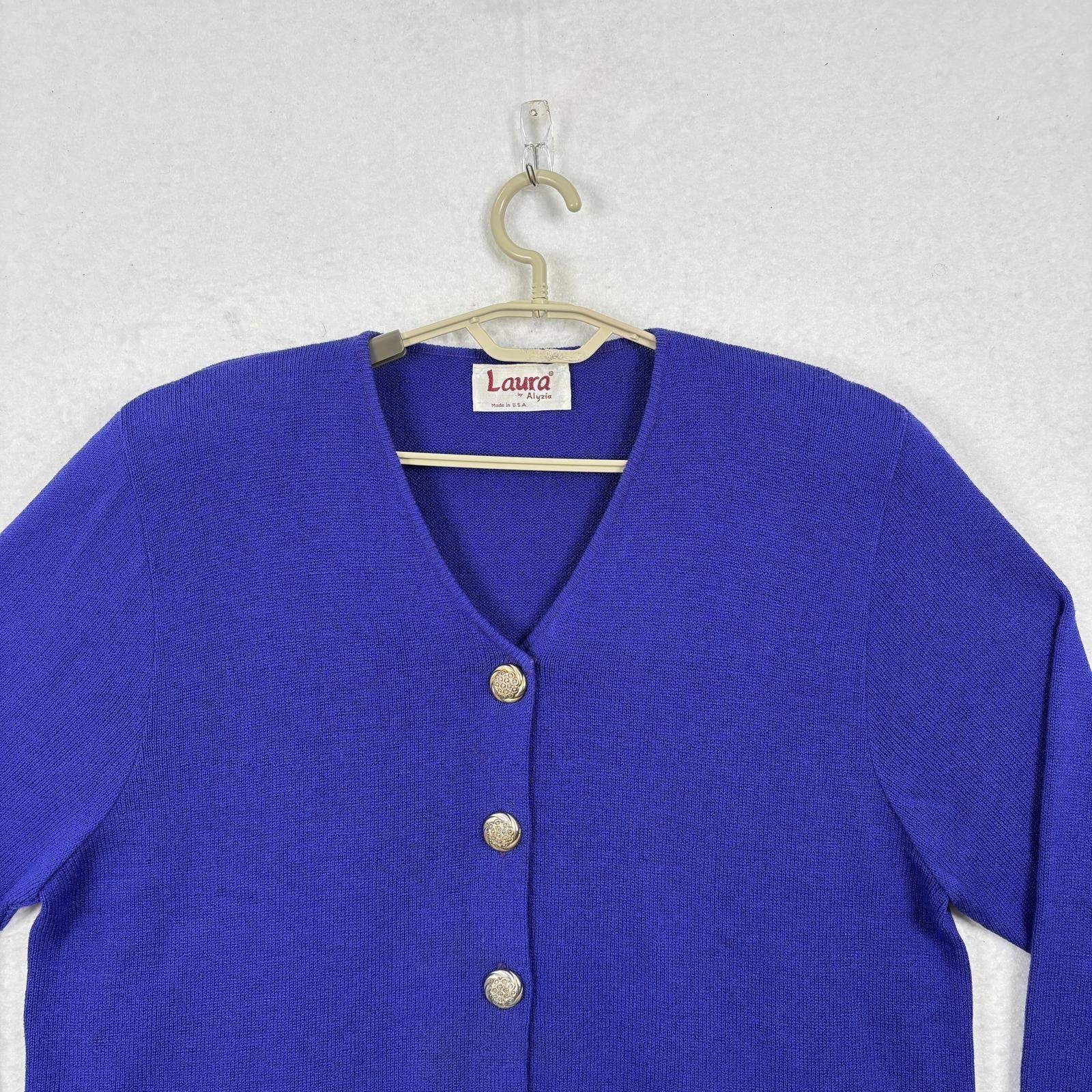 Vintage Laura by Alyzia Royal Blue Knit Cardigan Pants Set 18 Classic Old Money