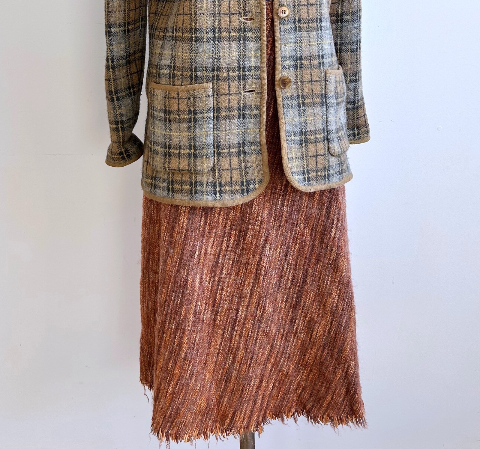 Vintage Wool Autumnal Tweed Skirt Aunt Abigail’s Attic Bias Cut A-Line 30″ W
