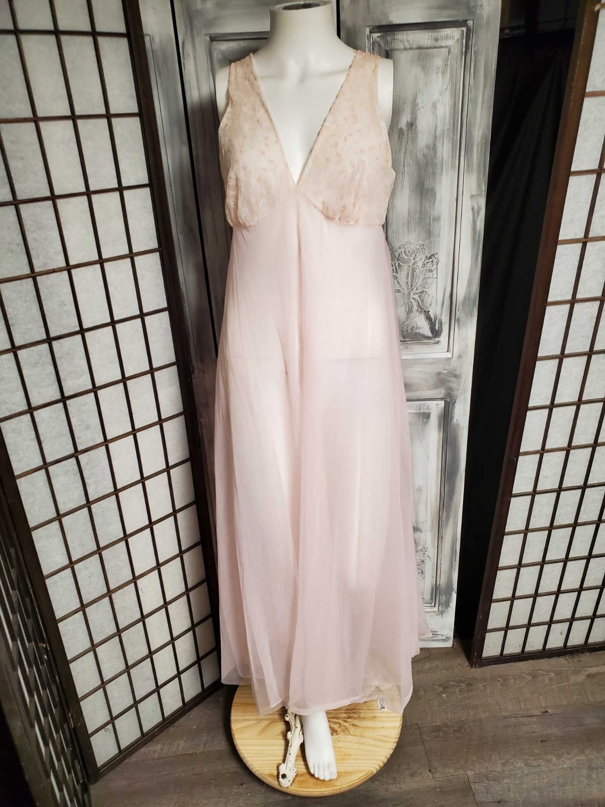 Jenelle Of California 60s Pink Sheer Chiffon Nylon Tricot Sheer Nightgown Vtg S