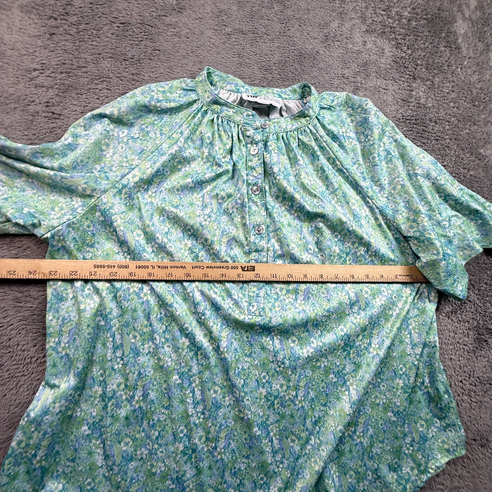 Top Notch Vintage 90s USA Floral Boho Blouse Tie Sleeve Green XXL