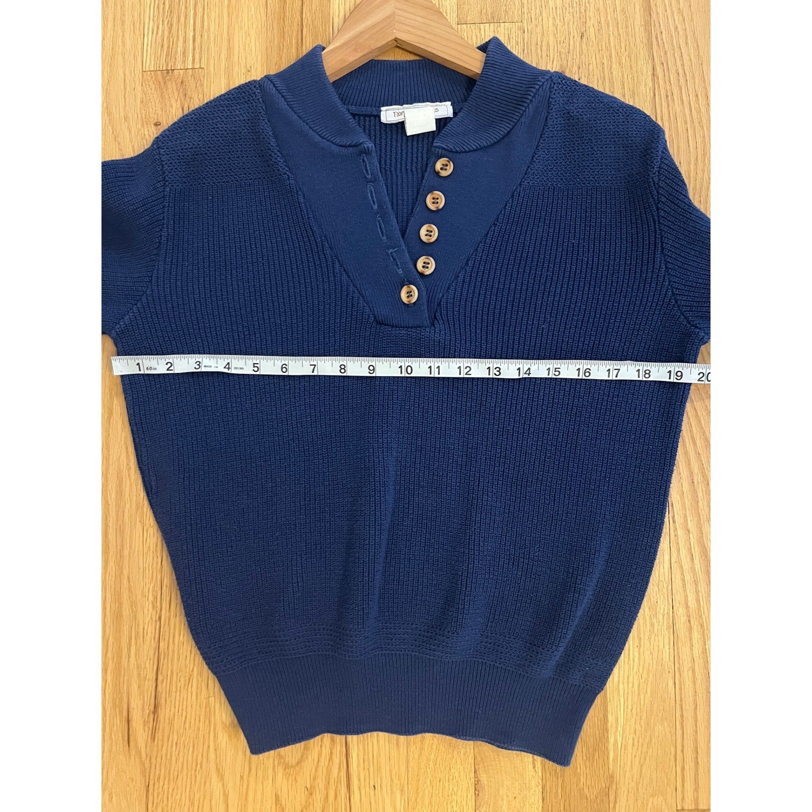 Northern Isles Vintage Navy Blue Cotton Ribbed Henley Sweater Made in USA Large