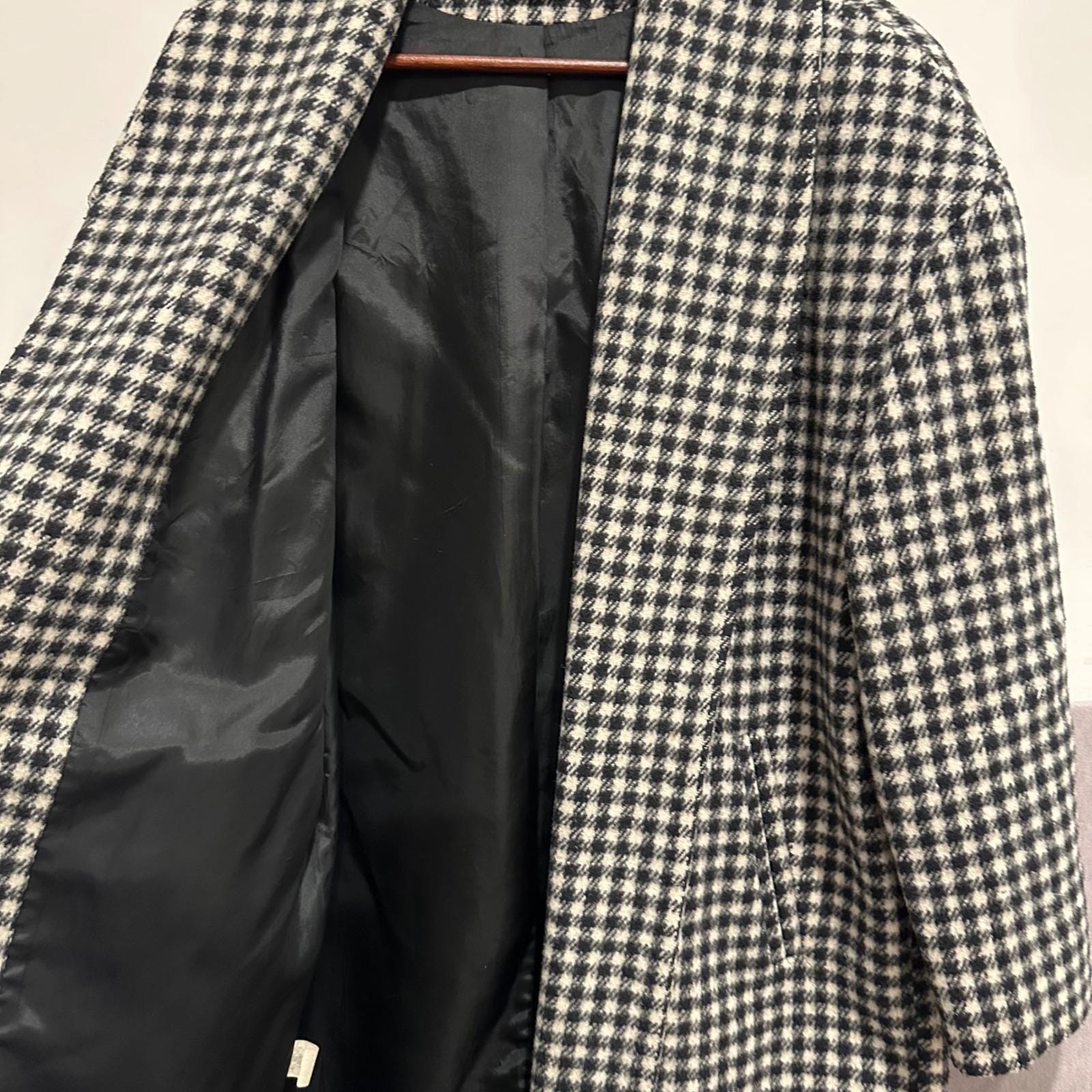 Wellington Fashions Vintage 80’s Houndstooth L Coat Black White Wool Blend