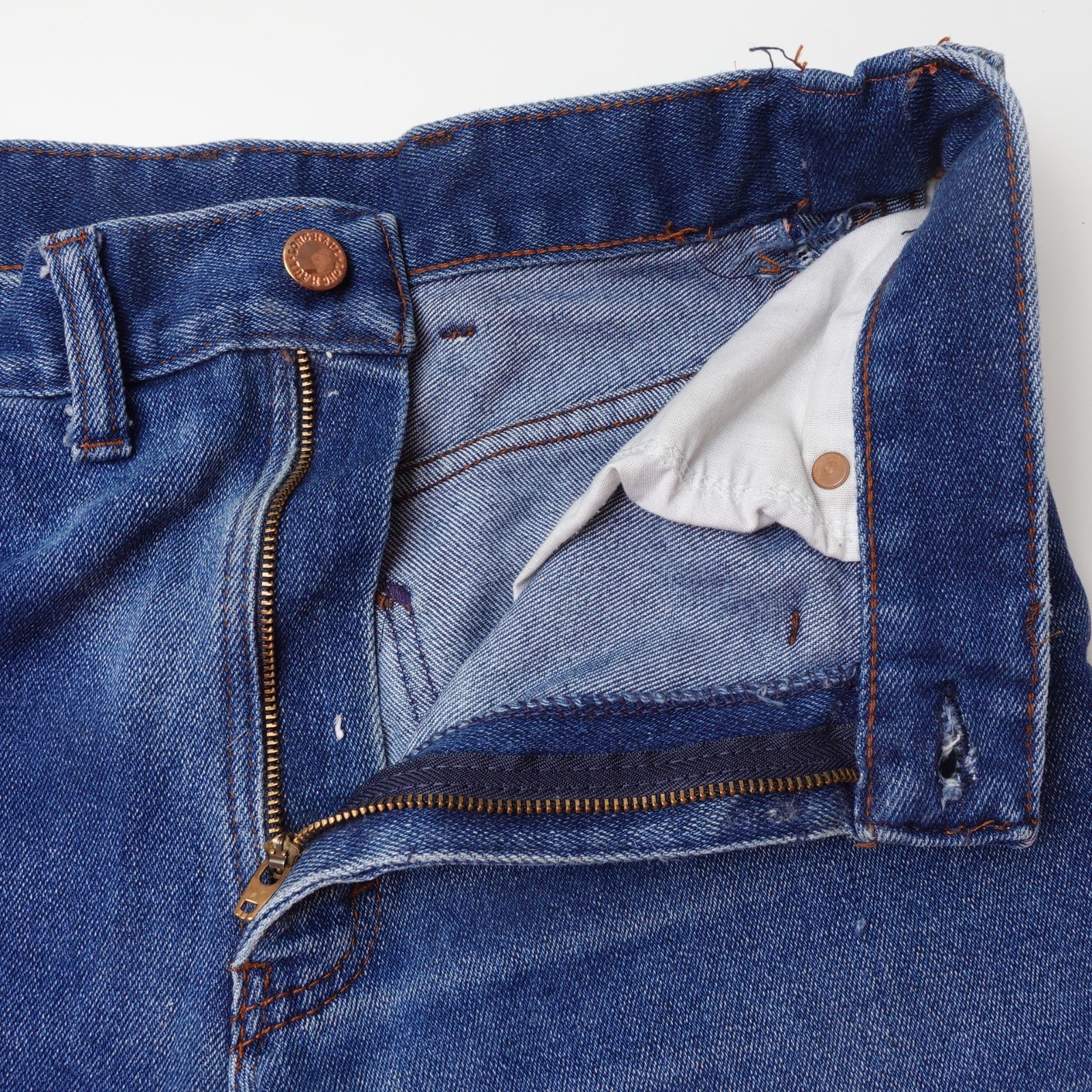 Vintage 70s Long Haul Denim Jean Shorts Size 30 5″ Inseam Sun Faded