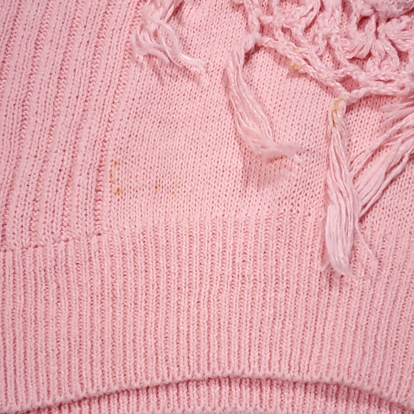 VTG 80s Naturals by Maurada S/S Knit Sweater Top Womens S Pink Fringe Barbie