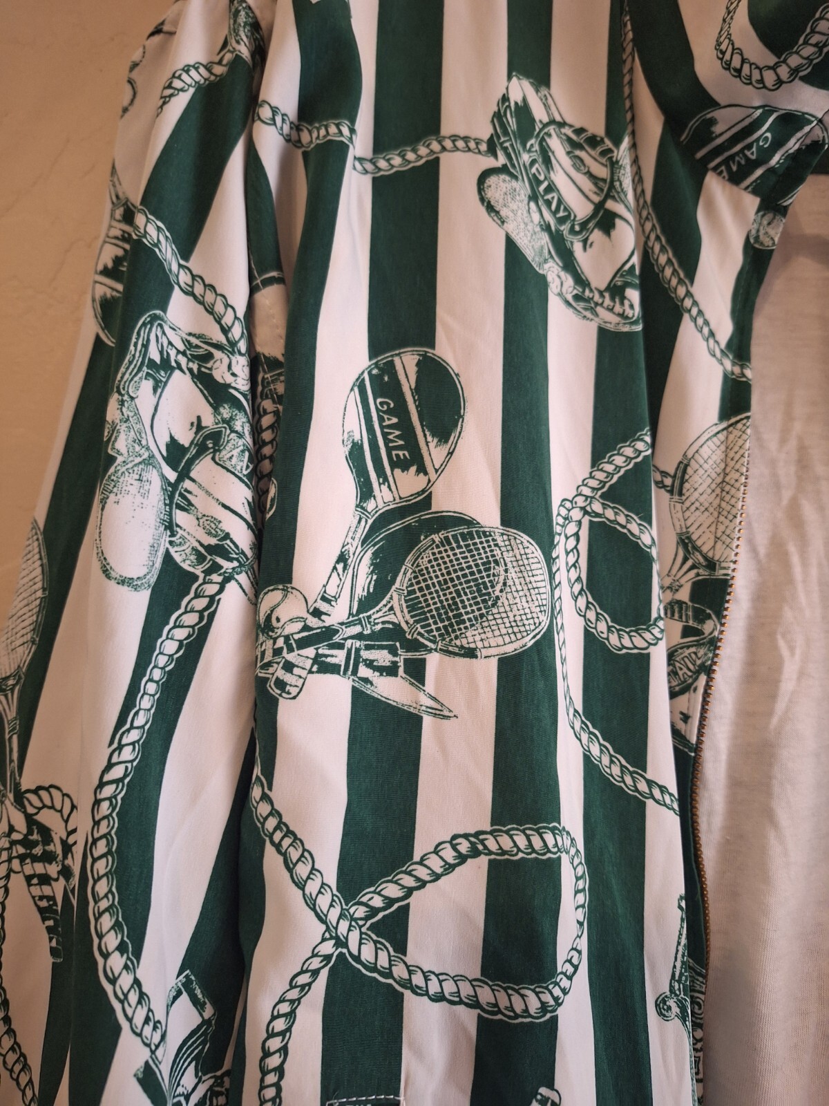 Vtg Bomber Jacket Tennis Pickle Ball Polyester Large Tail Racket