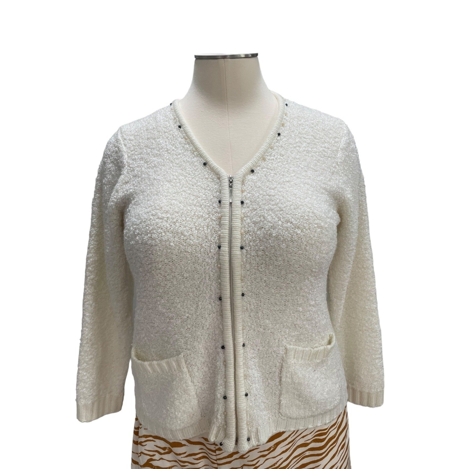Vtg Rochelle California Womens L Boucle Knit Cardigan Retro Classic Grannycore