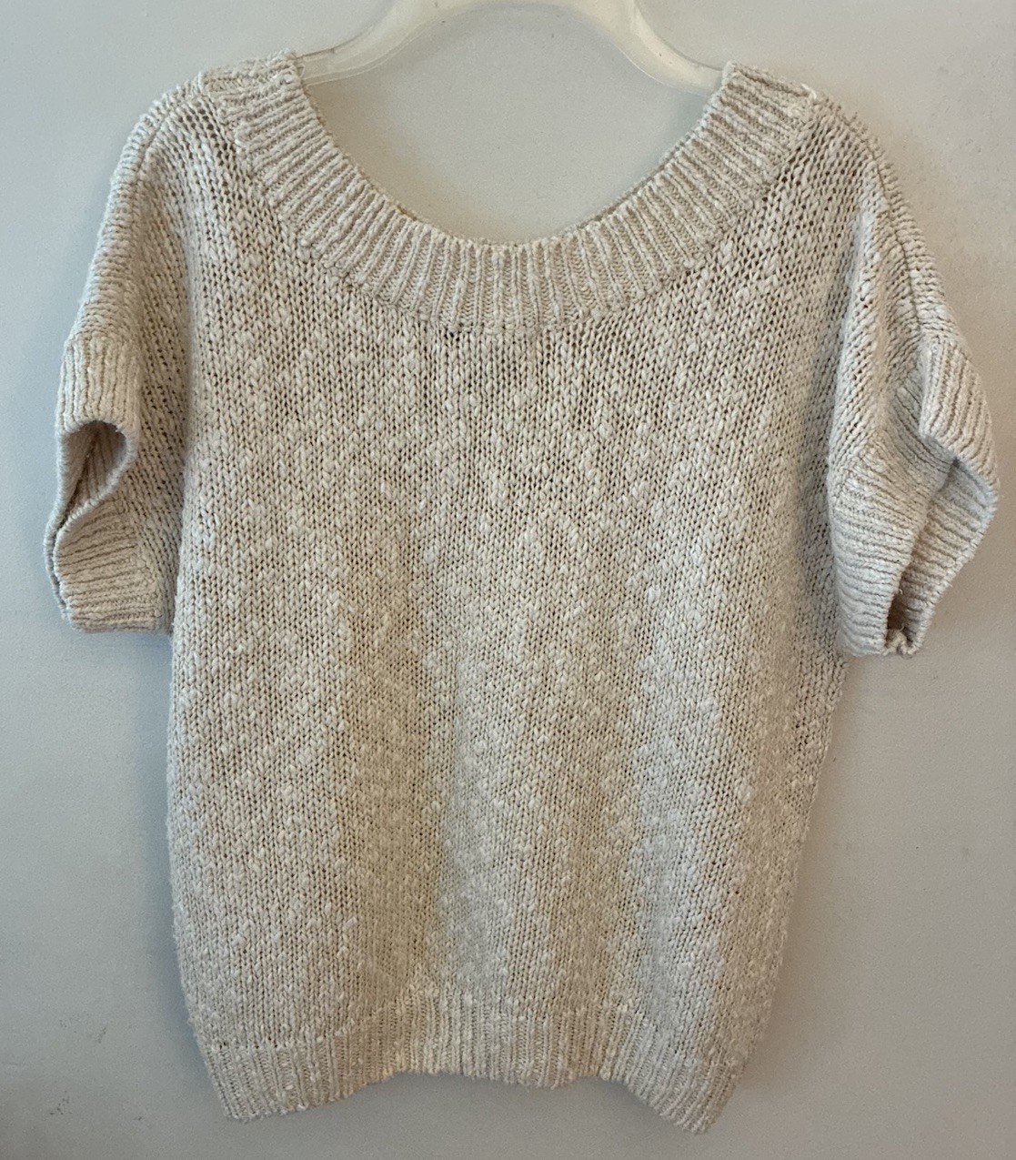 Vintage 90s Milano Design Group Cream Short Cap Sleeve Pullover Sweater Size L