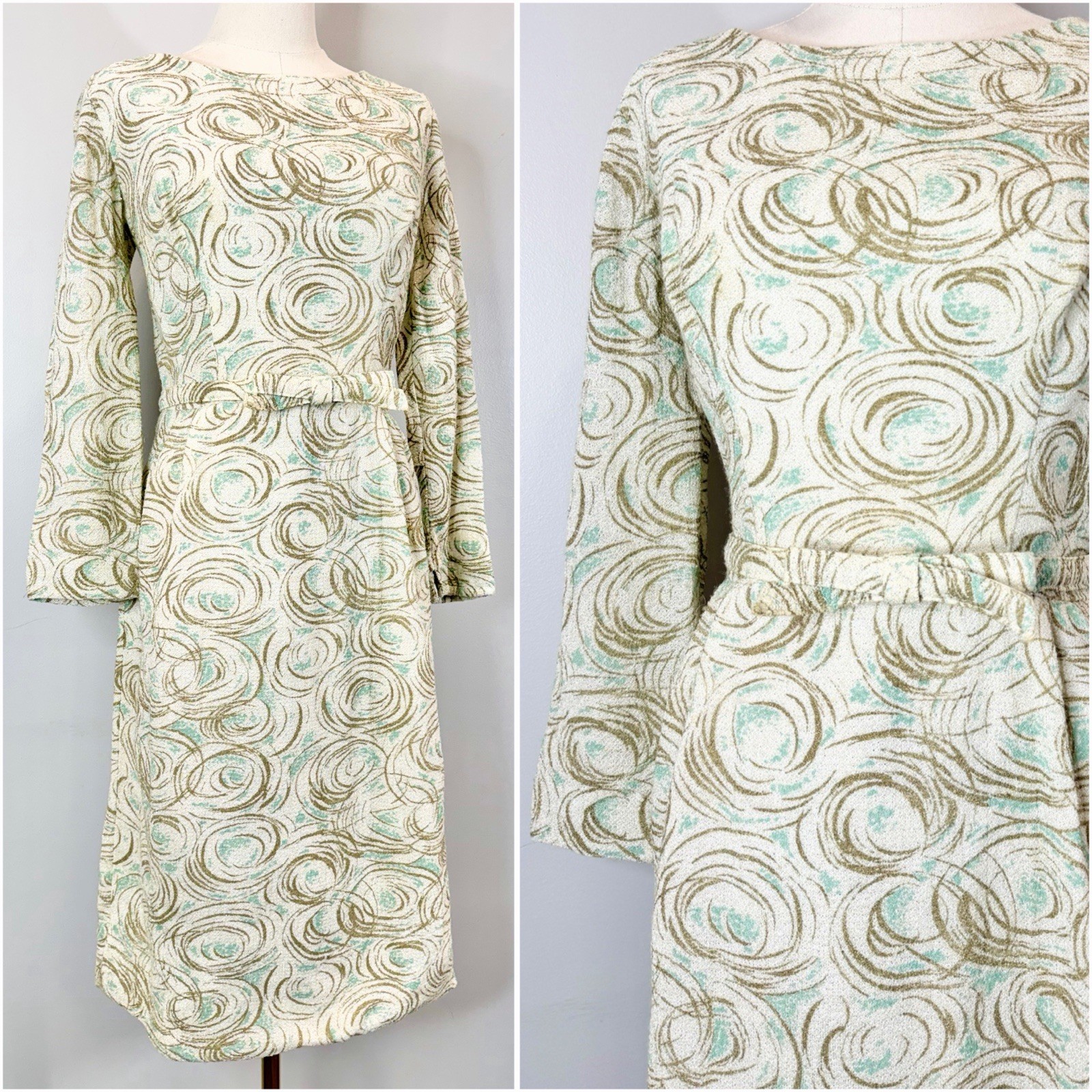 Vintage 1960s Sparkly Cocktail Dress Psychedelic Print Swirl Mod Elegant 60s Med