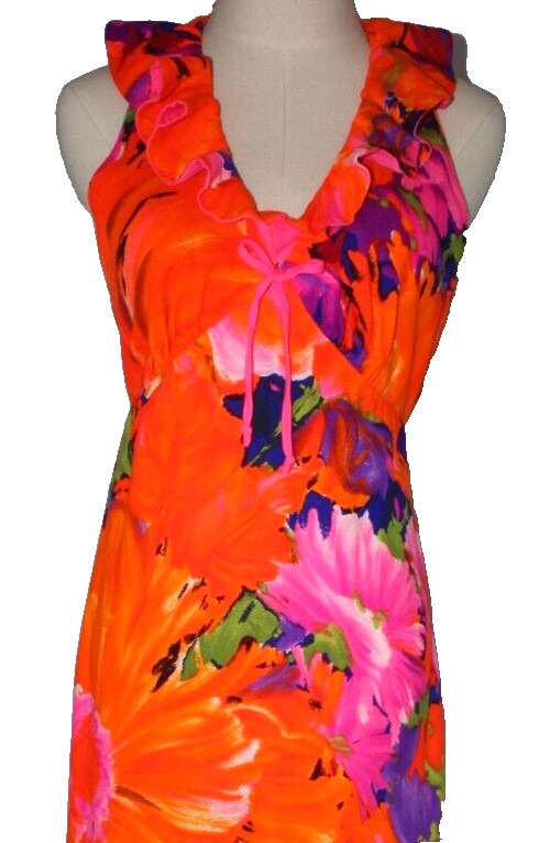 Vintage Waltah Clarke 1960s Vibrant Retro Hawaiian Halter Dress Sz 9