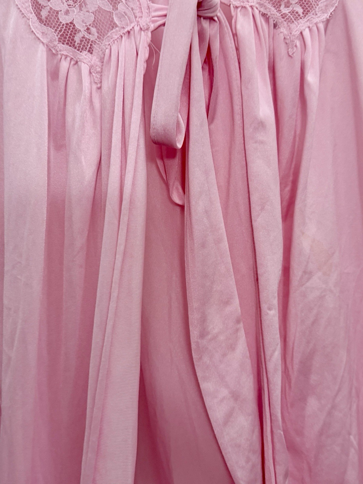 VTG 70s Lily of France Rose Pink Peignoir Robe Lace Dolman Sleeve L Lingerie EUC