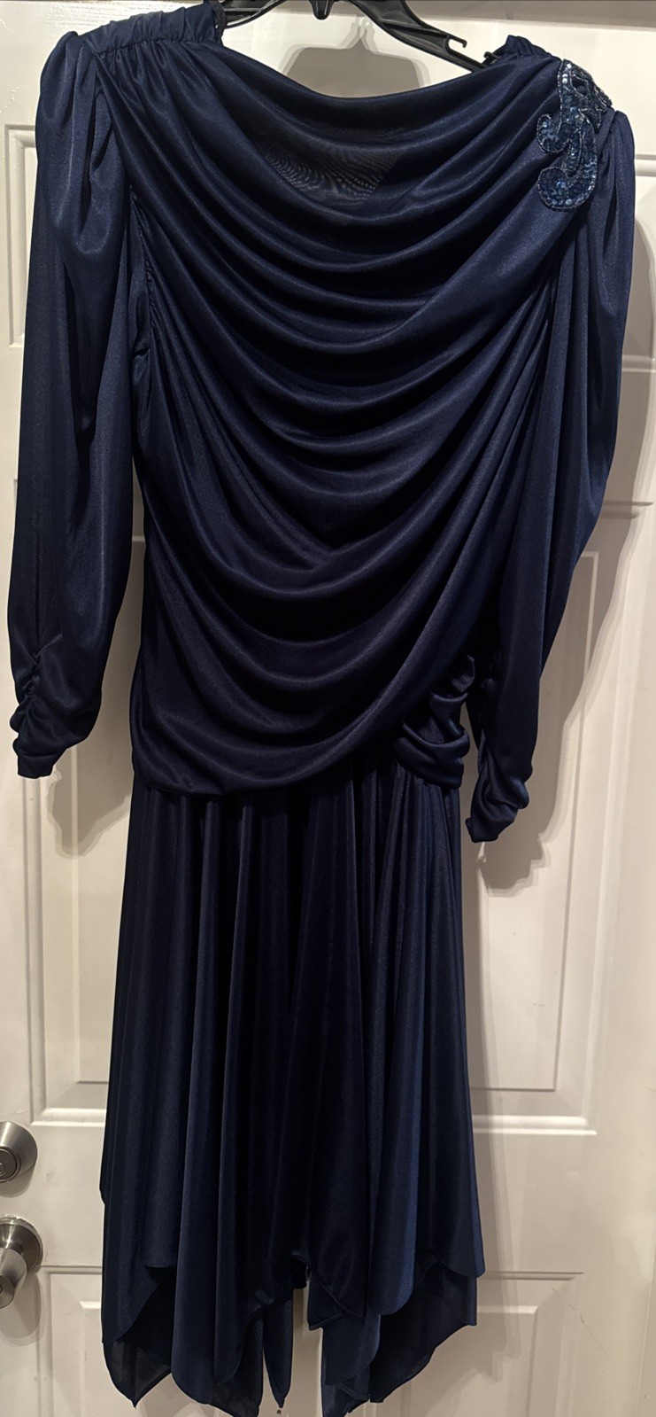 VTG 80’s Filigree Ltd Blue Ruched Midi Dress USA Style 8042 Size S?