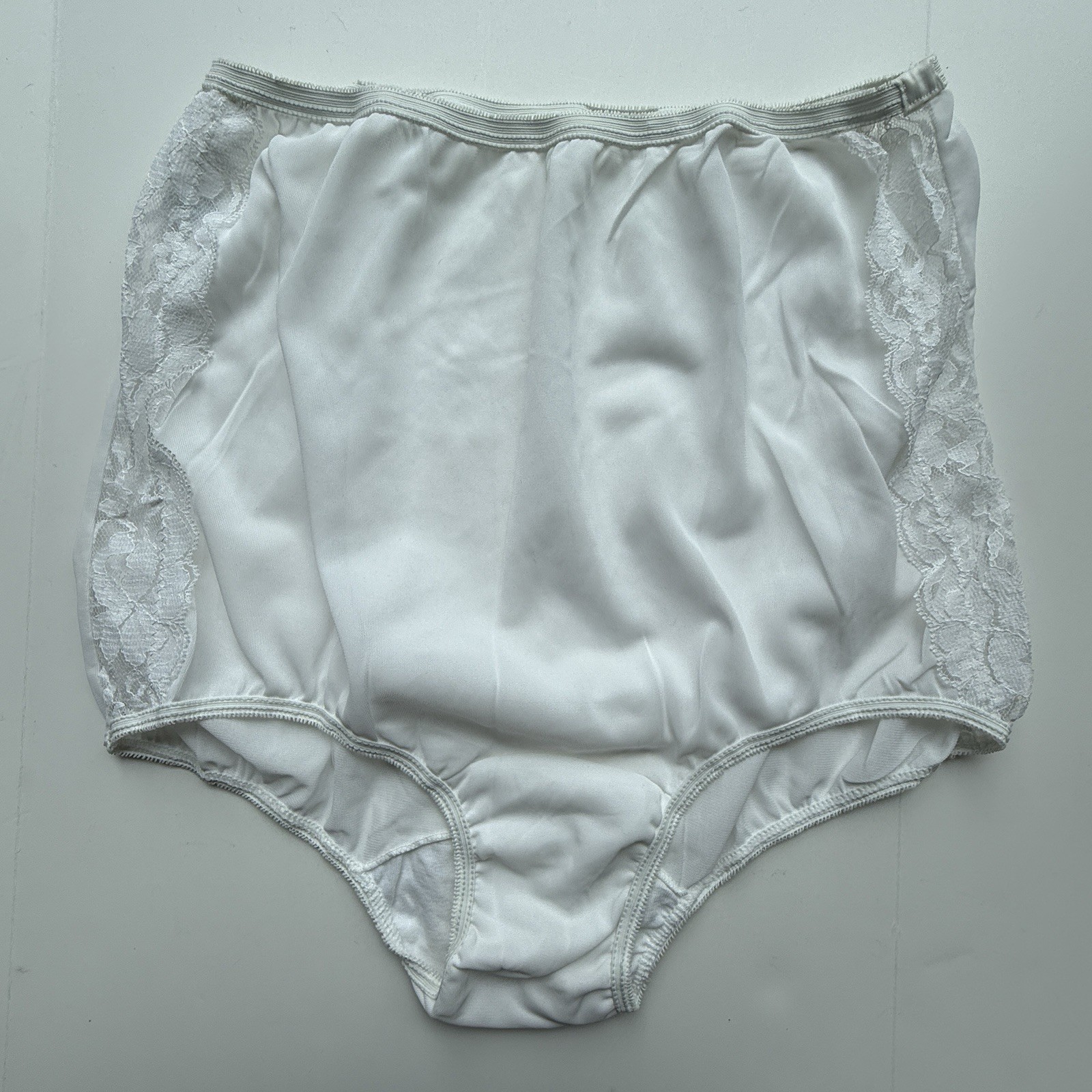 VTG Sherman All Nylon PillowTab Panties Sheer Lace Side Detail Sz 8 Granny Brief