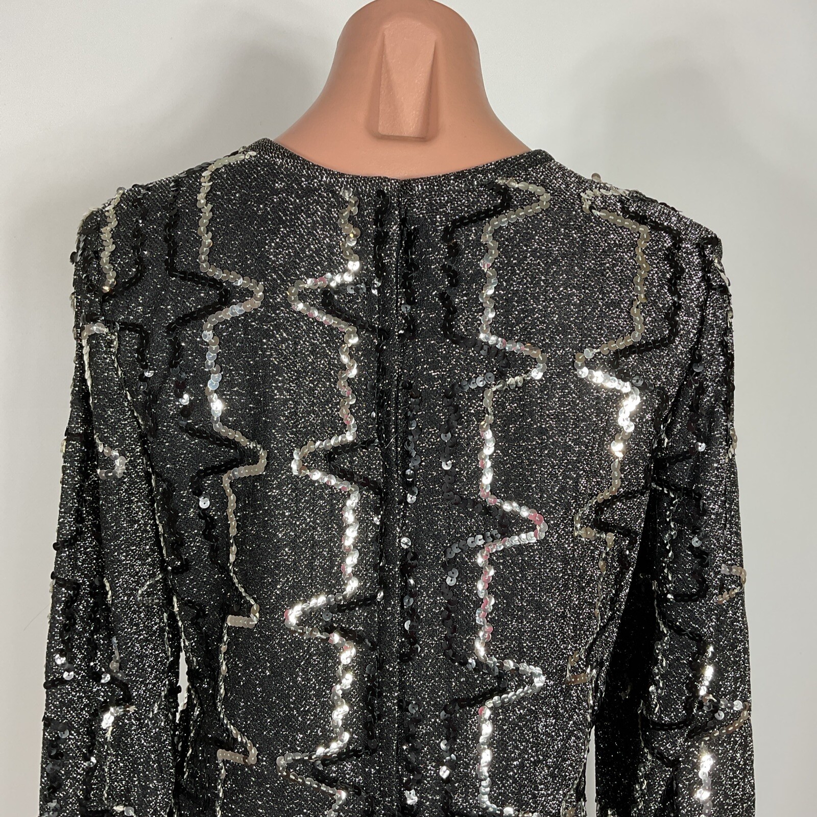VTG 70s Elinor Gay original black silver sequin blouse top mid century sz 14 MOD