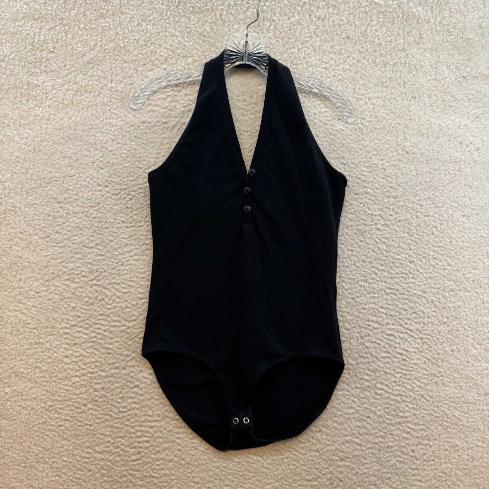 Y2K Vintage Black Bodysuit Large Womens Halter One Piece Playsuit