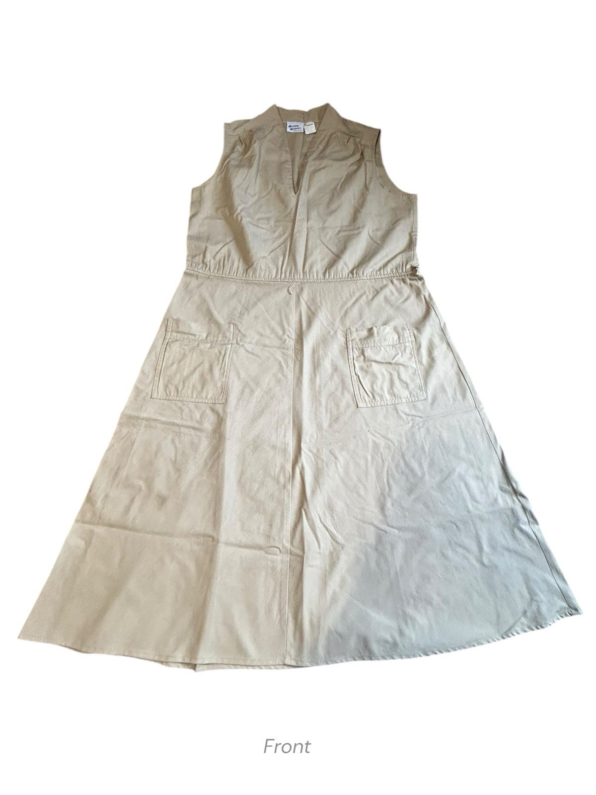 Vintage 80s Murray Meisner Khaki Utility Midi Dress USA Made Safari Cottagecore