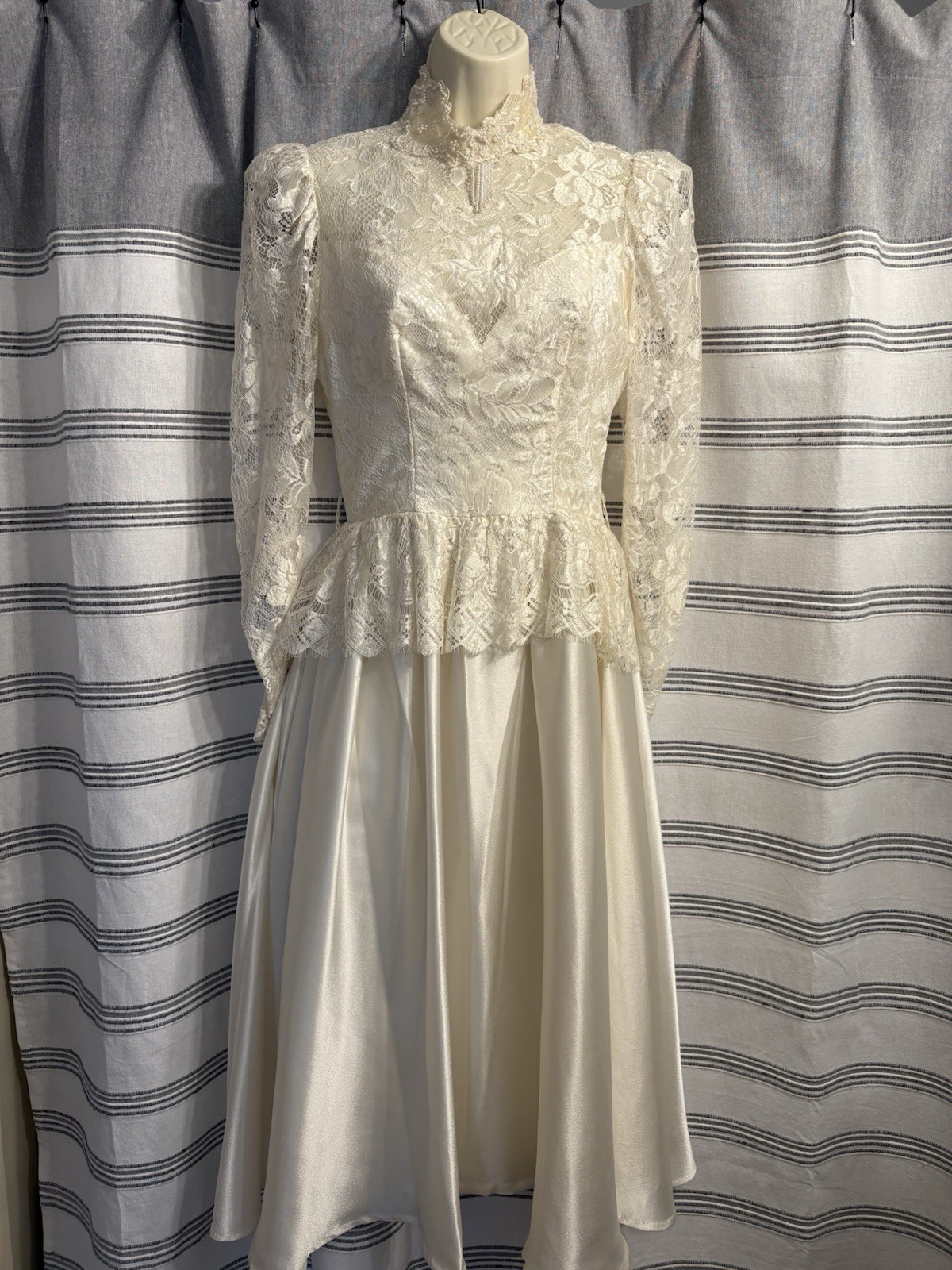 Vintage House Of Bianchi Satin And Lace T Length Wedding Dress 70’s Or 80’s