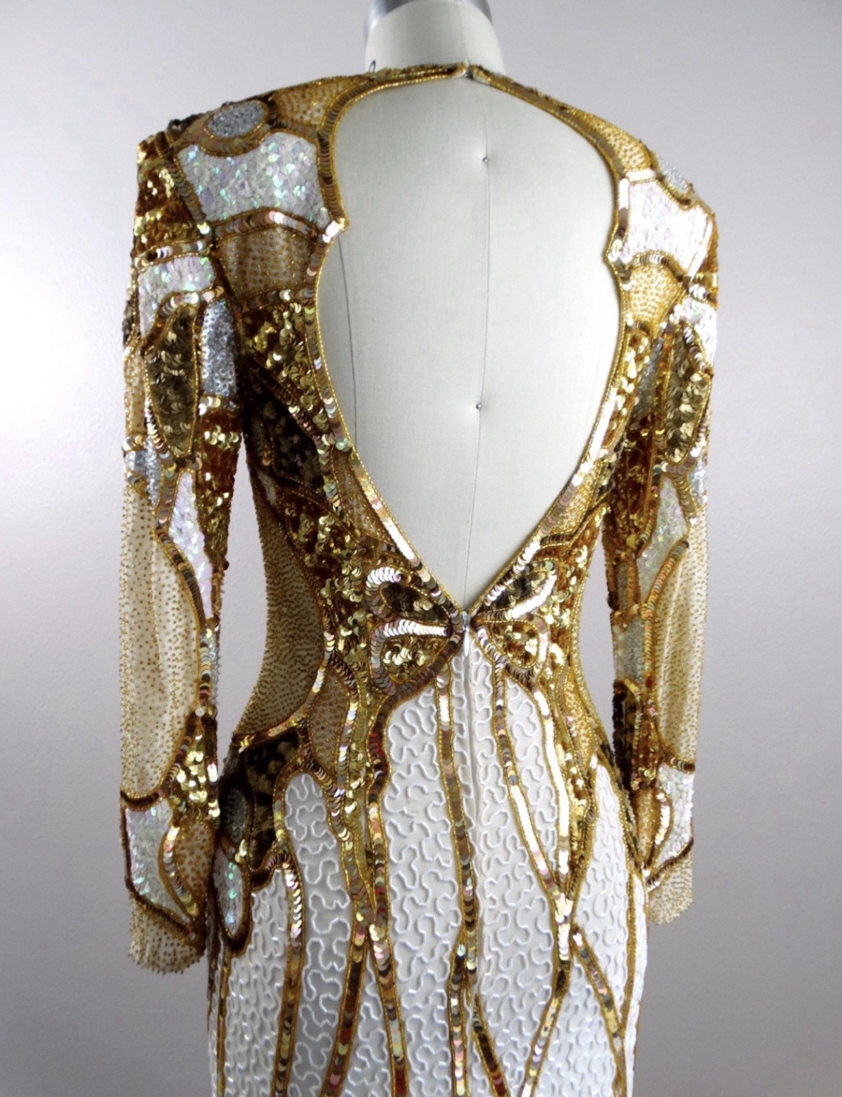 VINTAGE Naeem Khan Riazee Gold Beaded & Sequin Maxi Fitted Gown/Dress Size S.