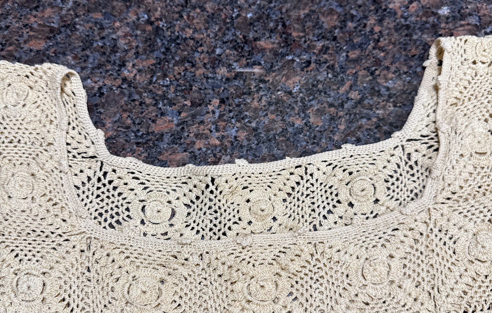 Vintage crocheted, boho, Possible 1960S shirt handmade Cream/yellow, Beach