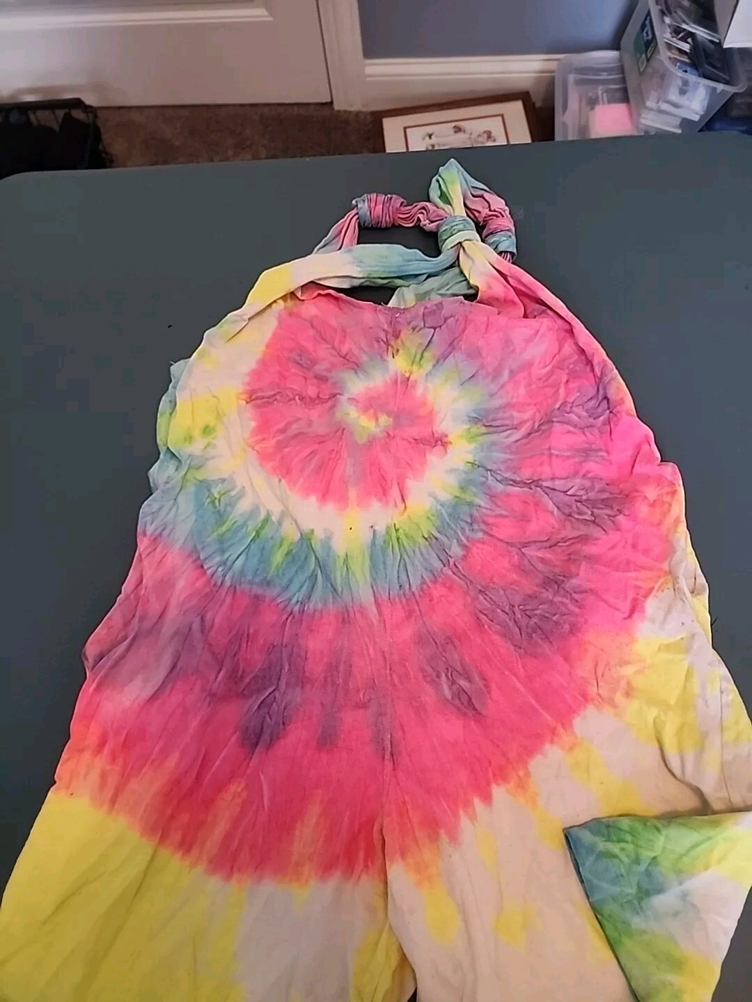 Vtg 90s In Gear Neon Rainbow Tie Dye Swirl Tunic Bahamas Shorts Womens