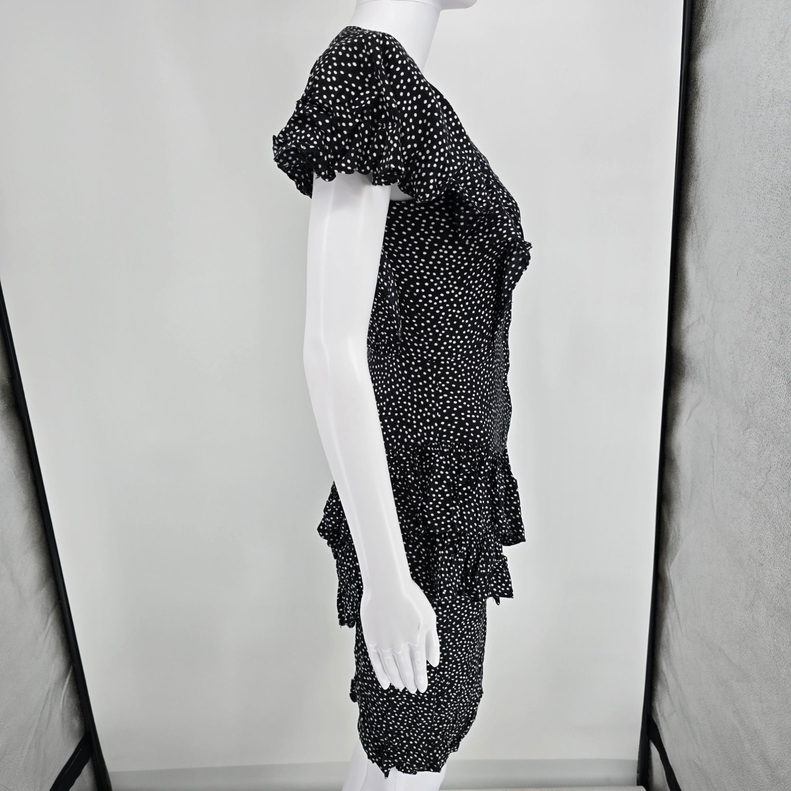 Vintage 1990s Audrey Celine Black/White Dot Print Shirtwaist Day Dress (XS)