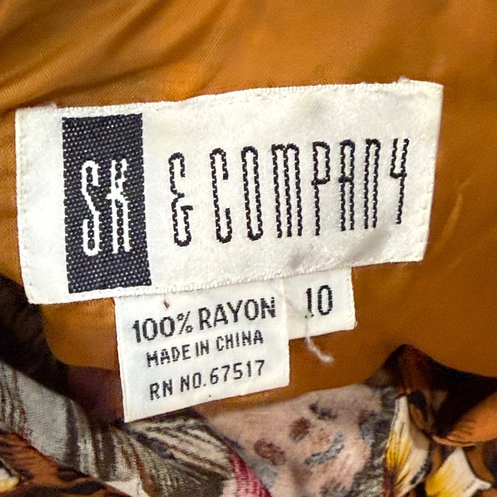 SK & Company Vintage Leopard Floral Rayon Tie Neck Button Up Jacket Womens 10