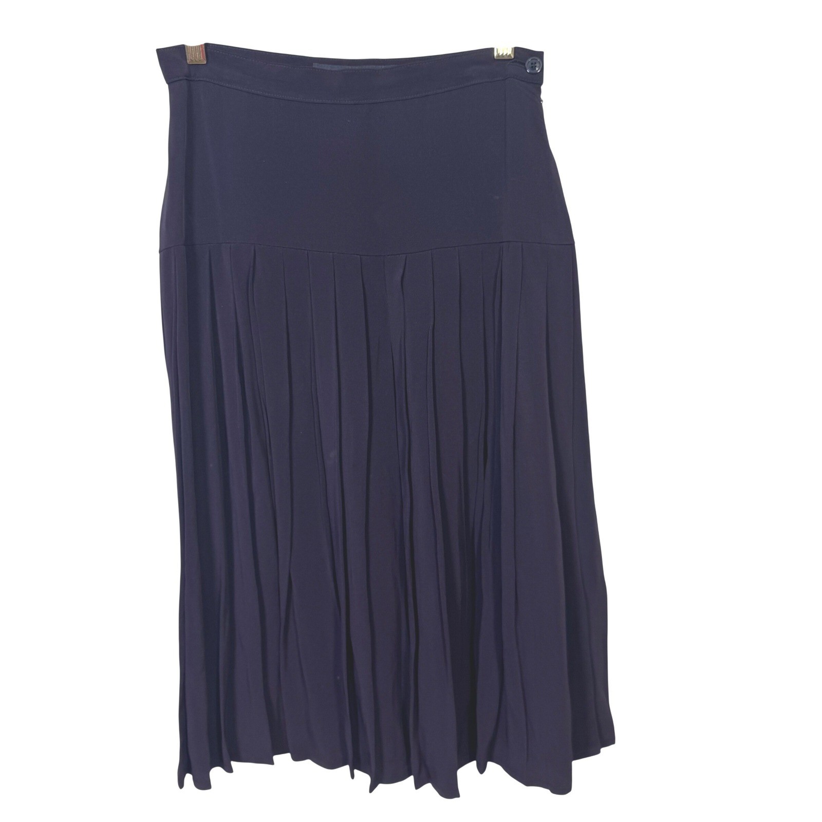 VTG Escada by Margaretha Ley US 4 EU 36 Pleated Midi Skirt 80s Navy Blue Acetate