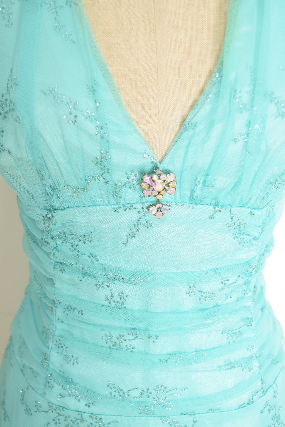 vintage Y2K prom dress Blondie Nites fairy aqua mesh glitter print party gown M