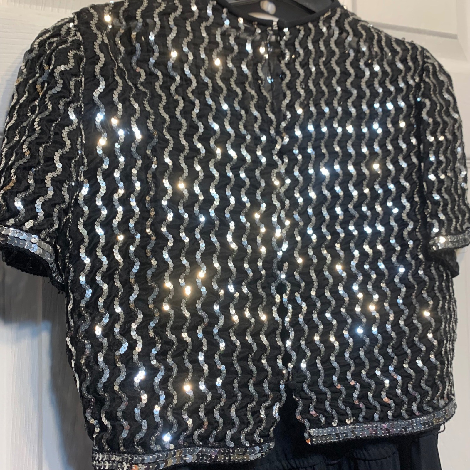 Norman Berg Denise Fashions Dress Set 7/8 Black Silver Sequin Bolero Vintage