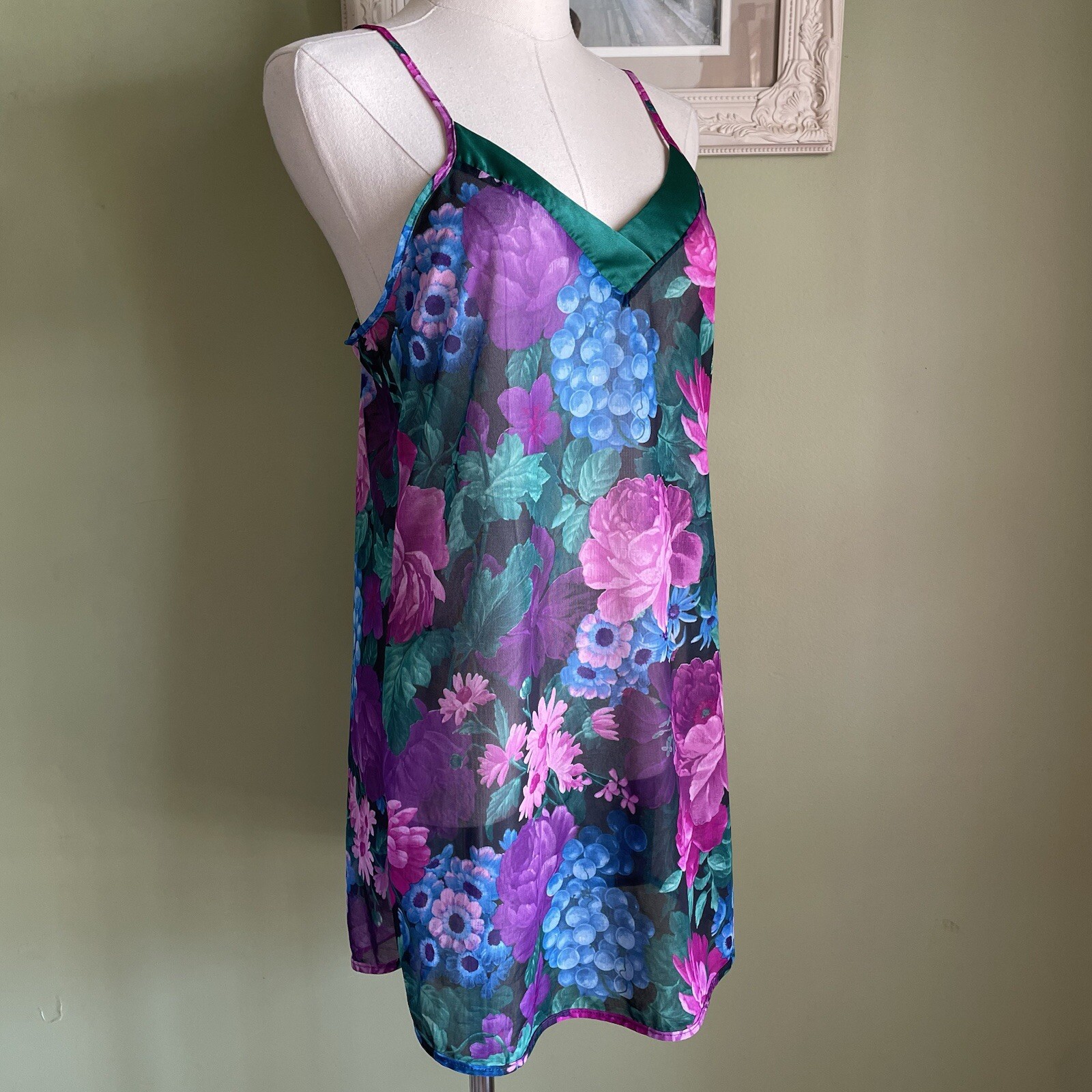 Vintage Feather Bed Intimates Sheer Floral Fruit Pattern Slip Lingerie Top