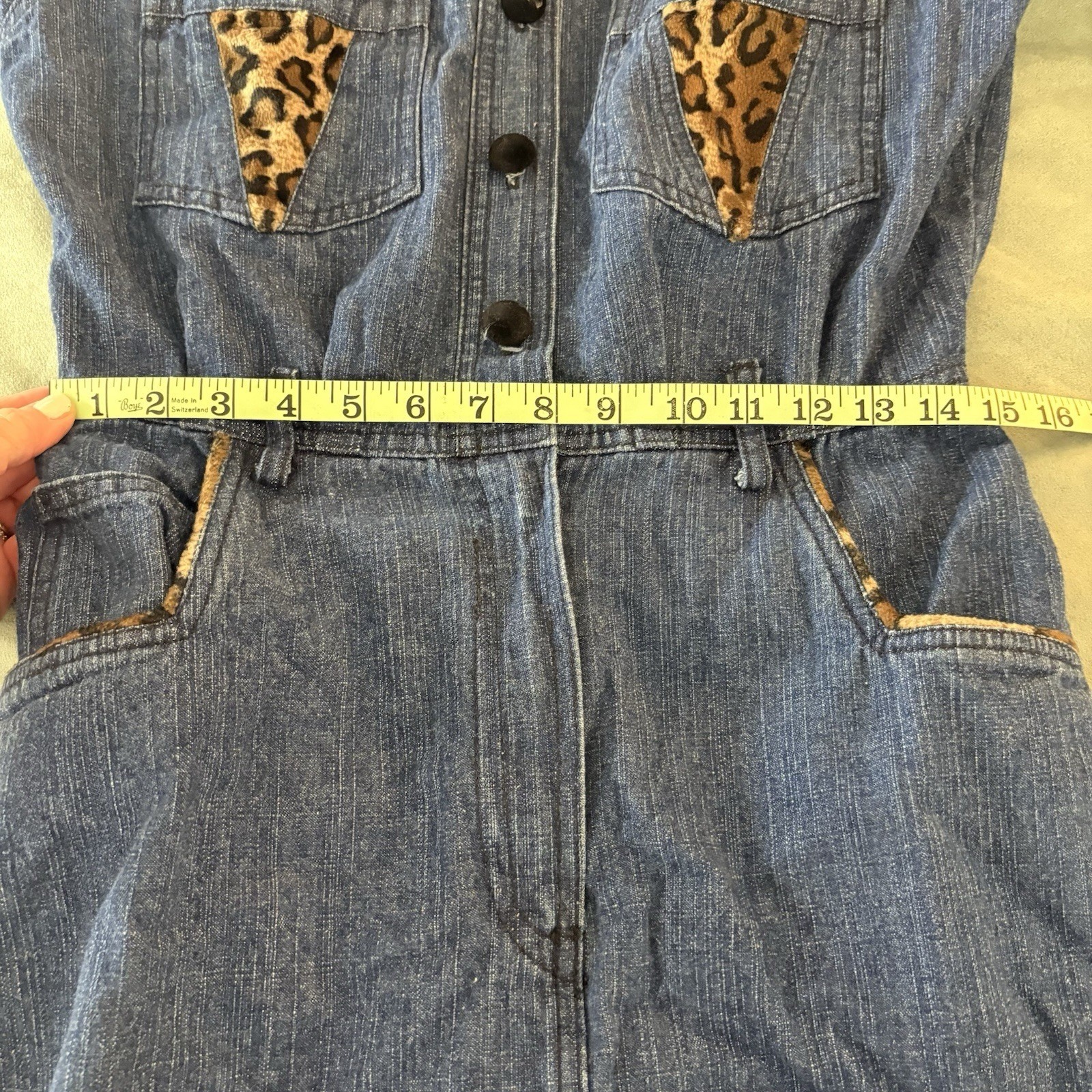 Vintage 80s Womens 4P Denim Dress Retro Western Leopard Cowgirl Festival Concert