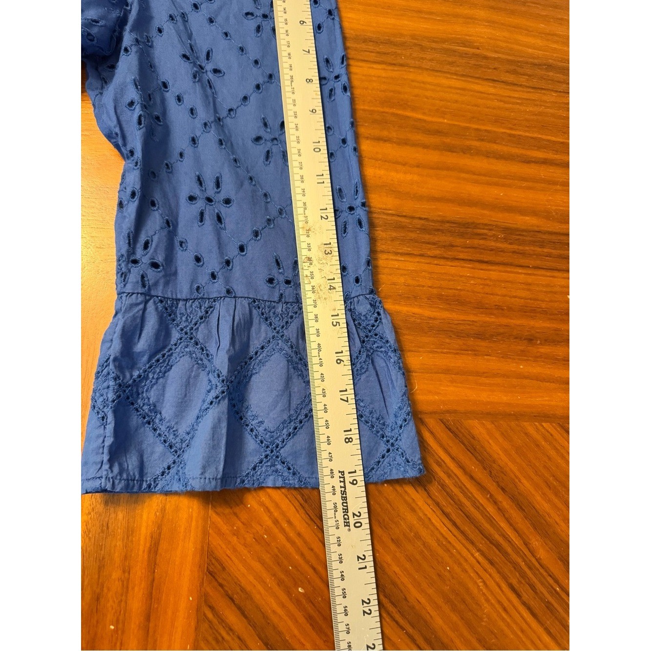 J. Jill Blue Eyelet Embroidered Tiered Cotton Dress Size L