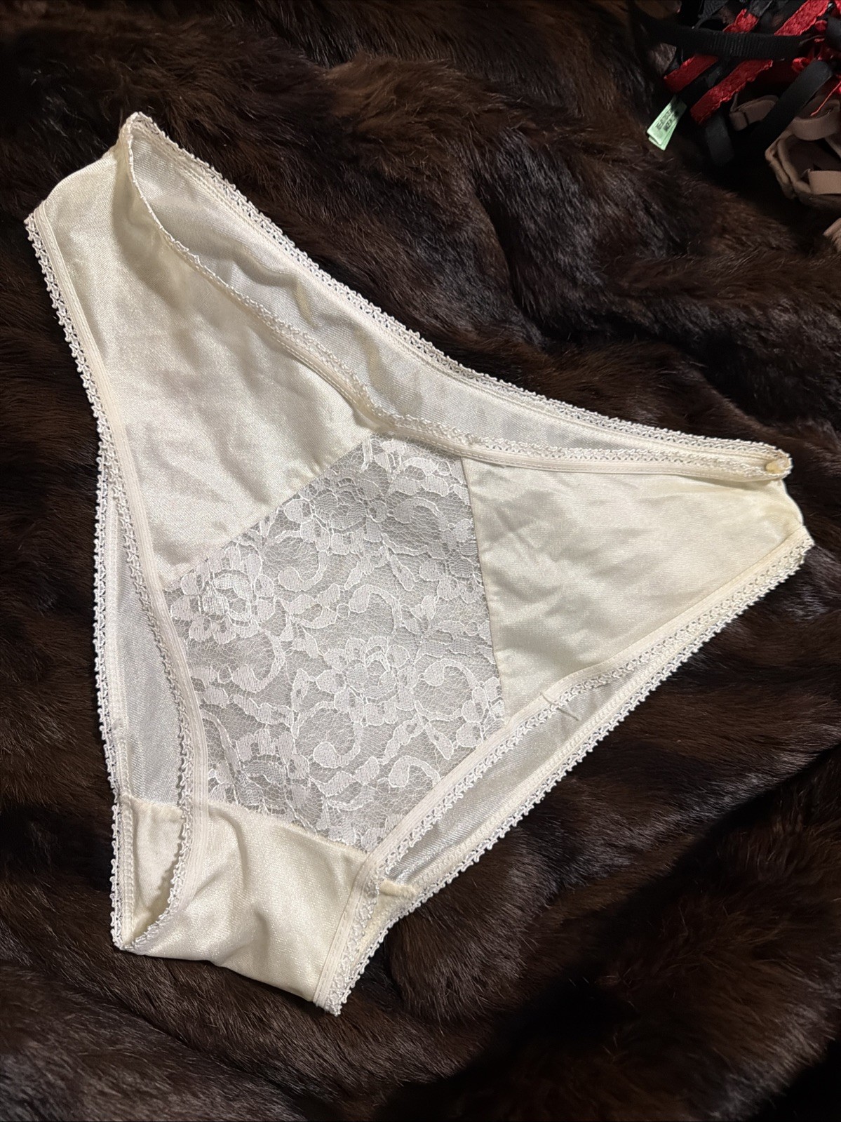 Vintage DONNA LOREN Sheer Mesh Lace Front Hi-Cut XL White Panties Nice