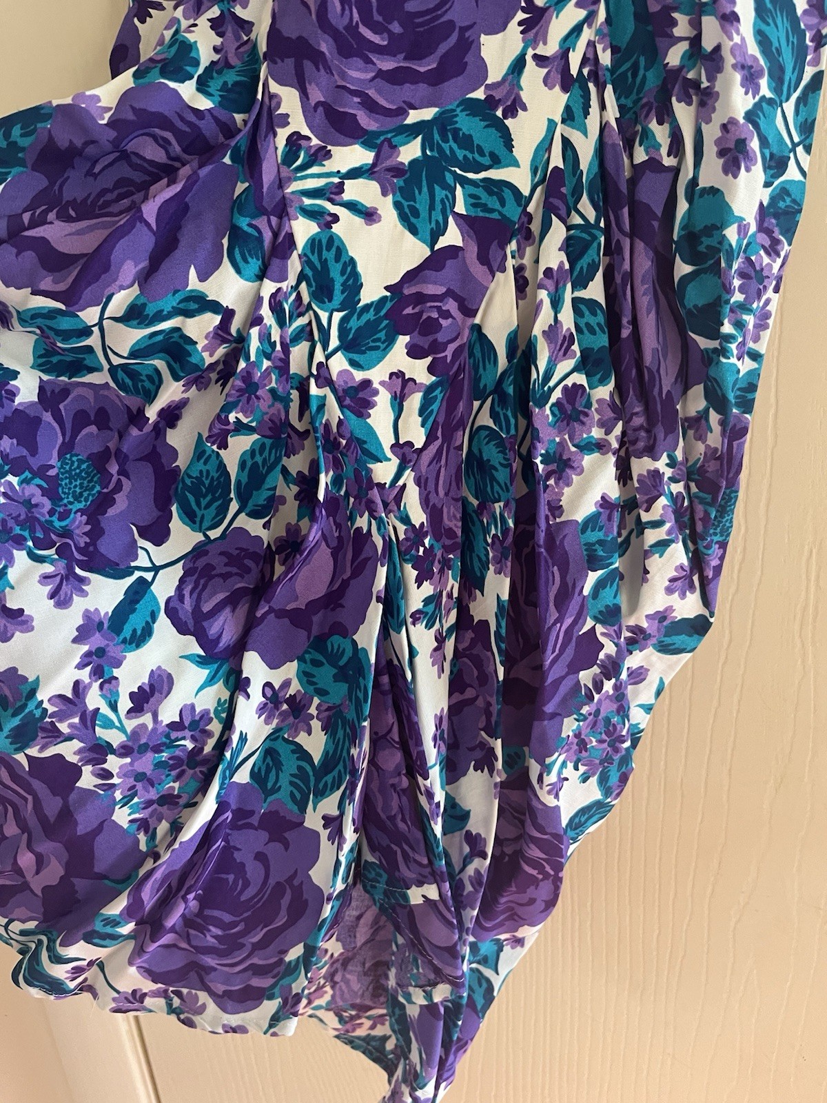 VTG 80s Spring Garden Party Ruched Skirt Bloomcore Avant Garde Midi Dress S