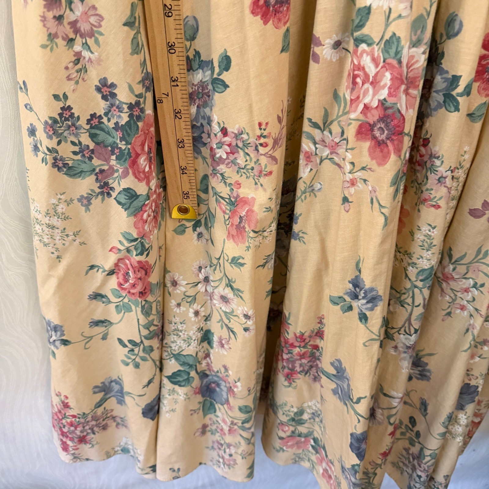 Expo Floral Midi Dress Womens 14 Yellow Cotton Vintage 90s Cottagecore Made USA