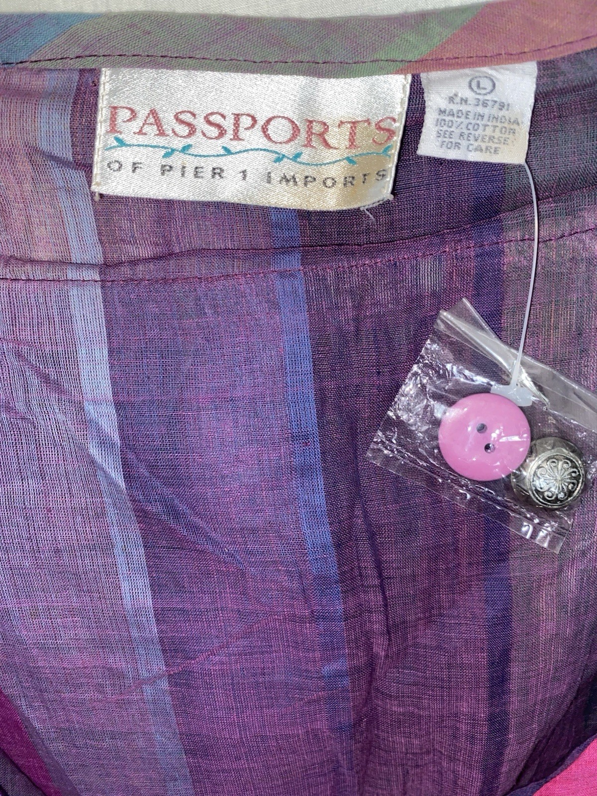 New! VTG Passports Colorful Stripe Ruffled India Cotton Top Peasant Boho L