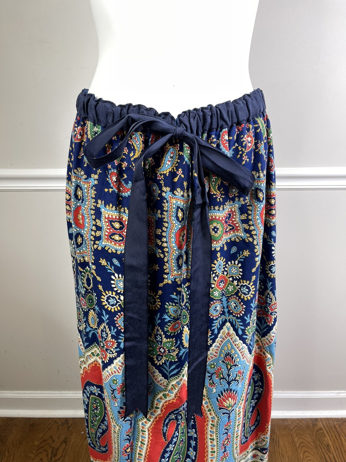 Vintage Mr. Hank Patchwork Handkerchief Hippie Paisley Floral Bow Maxi Skirt L