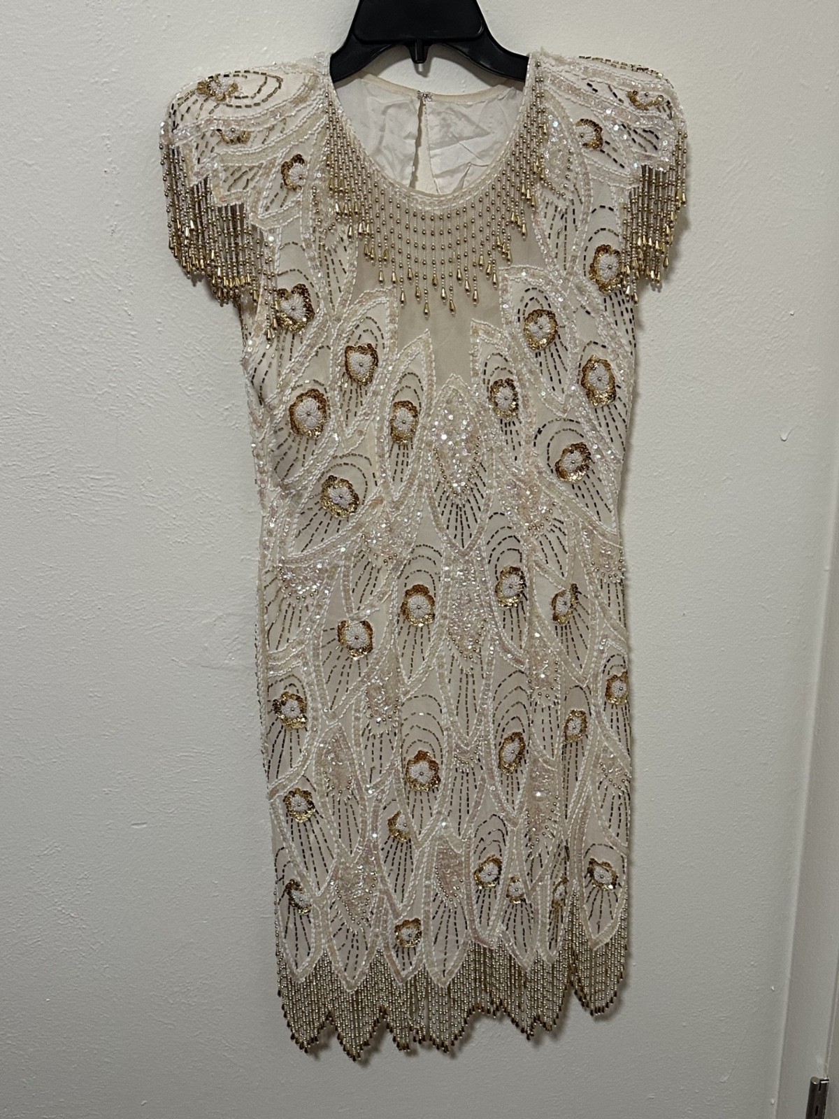 Vintage A.J. Bari Cache Silk Beaded Sequins Art Deco Flapper Silk Dress Size 12