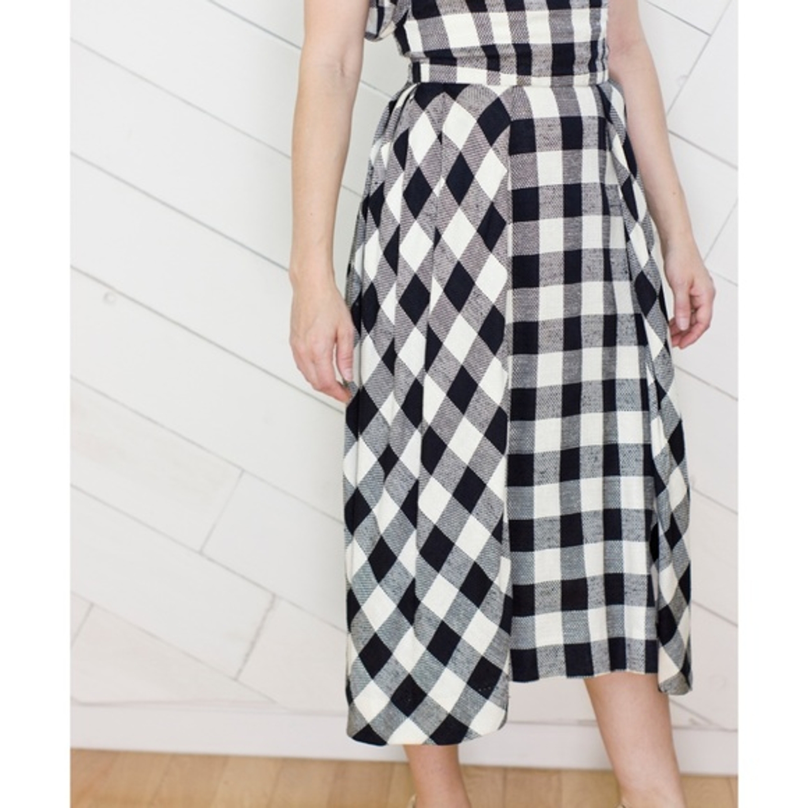 Vtg White Black Checkered Dress Statement Sleeves