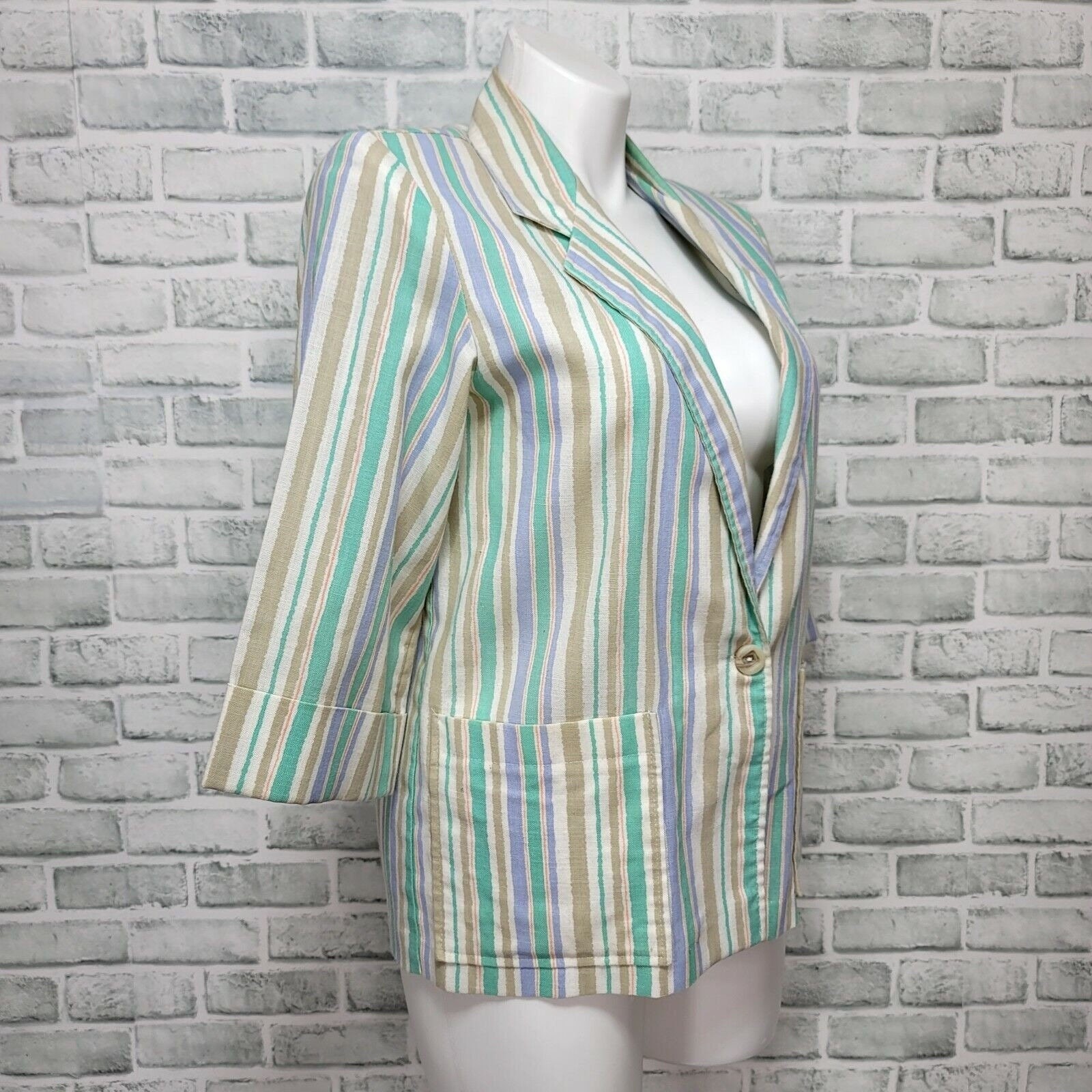 Cape Cod Match Mates Womens 16 Striped Linen Blend Blazer Jacket Made USA