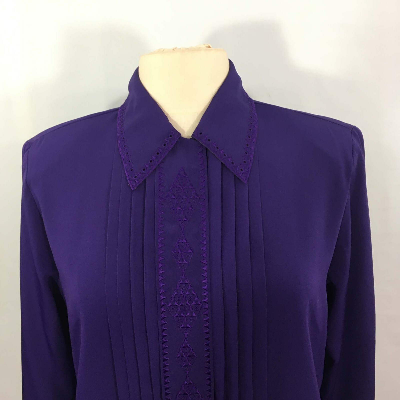 Claudia Richard Womens Vintage Purple Pleated Front Secretary Blouse, Top, 8